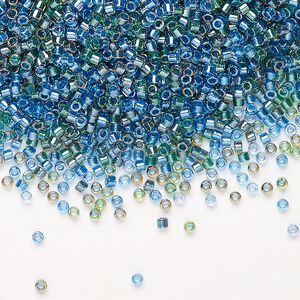 Seed bead, Miyuki Delica®, glass, pkg/250g, #11 round, transparent inside dyed color green/blue mix (DB0985).