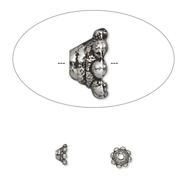 Bead cap, antique silver-plated "pewter" (zinc-based alloy), 5x3mm round, fits 6-8mm bead. Sold per pkg of 100. image number 0