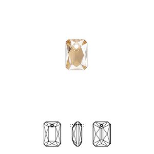 Drop 4pk crystal golden shadow, Crystal Passions® 9x6mm pendant emerald cut 6435