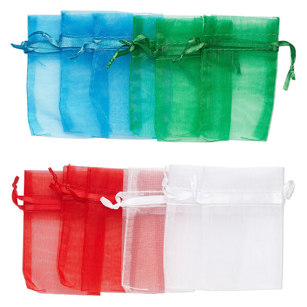 Pouch, organza, white and assorted colors, 3x2 inches with drawstring closure. Sold per pkg of 12. image number 0