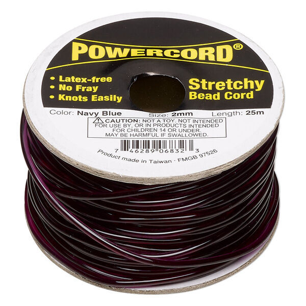 Cord, Powercord®, elastic, navy blue, 2mm, 21.5-pound test. Sold per 25-meter spool. image number 0