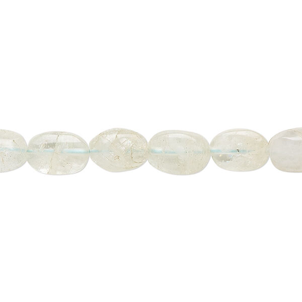 Bead, aquamarine (heated), 6x5mm-9x7mm hand-cut puffed oval, C- grade, Mohs hardness 7-1/2 to 8. Sold per 14-inch strand, approximately 40 beads. image number 0