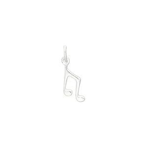Charm 1pkg1, sterling silver, 11x6mm music note.