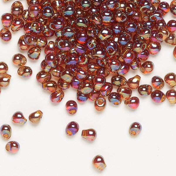 Seed bead, Miyuki, glass, pkg/10g, 4x3.4mm fringe, translucent rainbow dark amber yellow, (DP-257). image number 0
