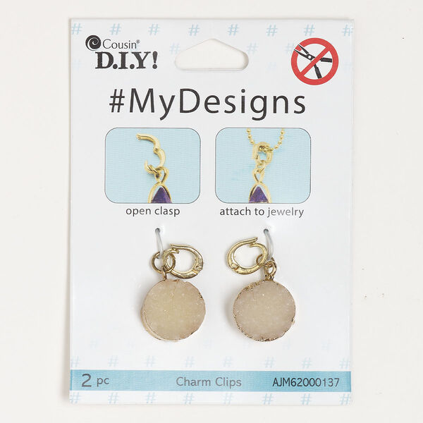 Drop, gold- and rose gold-finished steel / brass / druzy agate (natural), 15mm round with hinged bail. Sold per pkg of 2. image number 0
