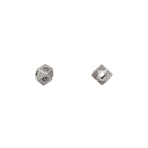 Bead, Hill Tribes, antiqued sterling silver, 5mm faceted cube with stamped flower design. Sold per pkg of 2.