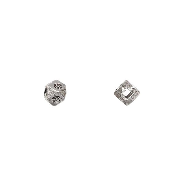 Bead, Hill Tribes, antiqued sterling silver, 5mm faceted cube with stamped flower design. Sold per pkg of 2. image number 0