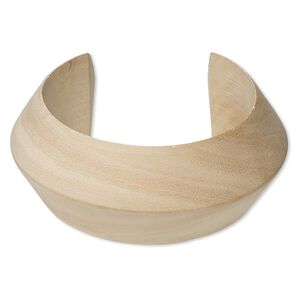 Bracelet, cuff, wood (natural), tan, 35mm wide hand-carved sanded peaked band, 7-1/2 inches. Sold individually.