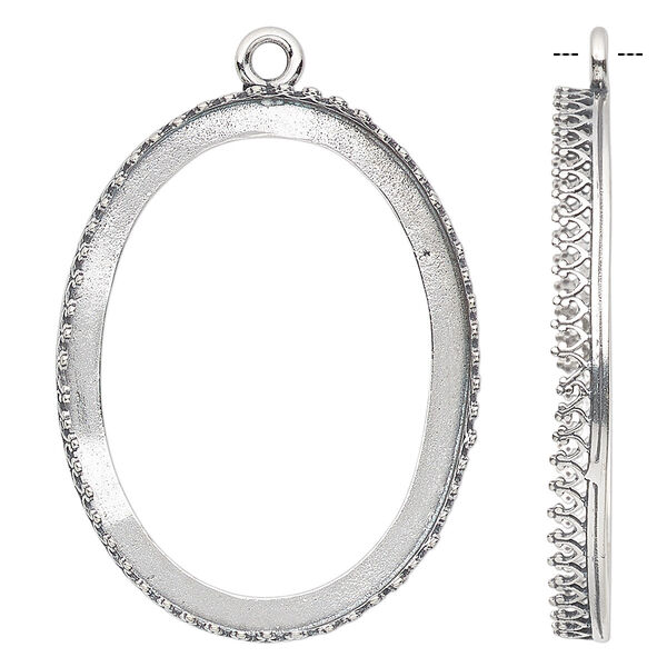 Focal, JBB Findings, antiqued sterling silver, 43x33mm oval with open back and decorative trim, 40x30mm oval bezel setting. Sold individually. image number 0