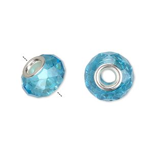 Bead 10pk 32 facets turquoise blue silver plate, Celestial Crystal® Dione® 14x9mm rondelle