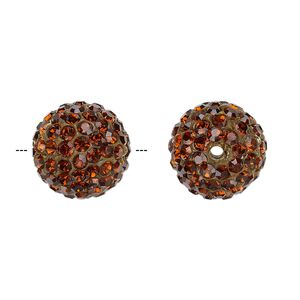 Bead, glass rhinestone / epoxy / resin, brown, 14mm round. Sold individually.