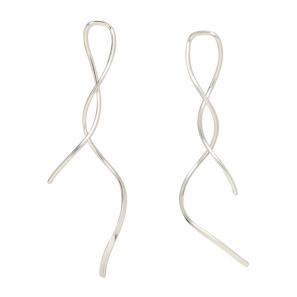 Ear wire, sterling silver, 2-inch flat shiny ribbon, 18 gauge. Sold per pair. image number 0