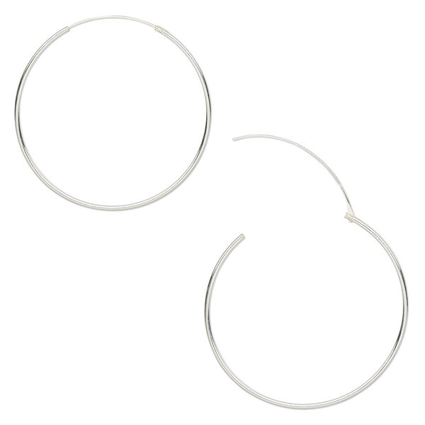 Earring, sterling silver, 40mm round hoop with endless-loop closure. Sold per pair. image number 0
