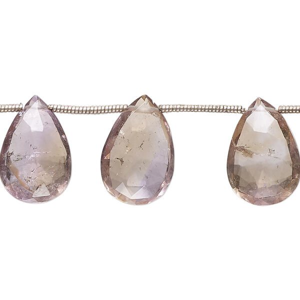 Bead, ametrine (natural / heated), 15x10mm-18x12mm hand-cut top-drilled faceted puffed teardrop, B grade, Mohs hardness 7. Sold per pkg of 13. image number 0