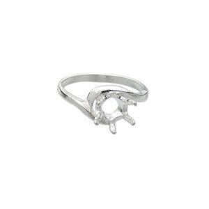 Ring, Sure-Set™, sterling silver, swirl band with 8mm 6-prong round setting, size 6. Sold individually.
