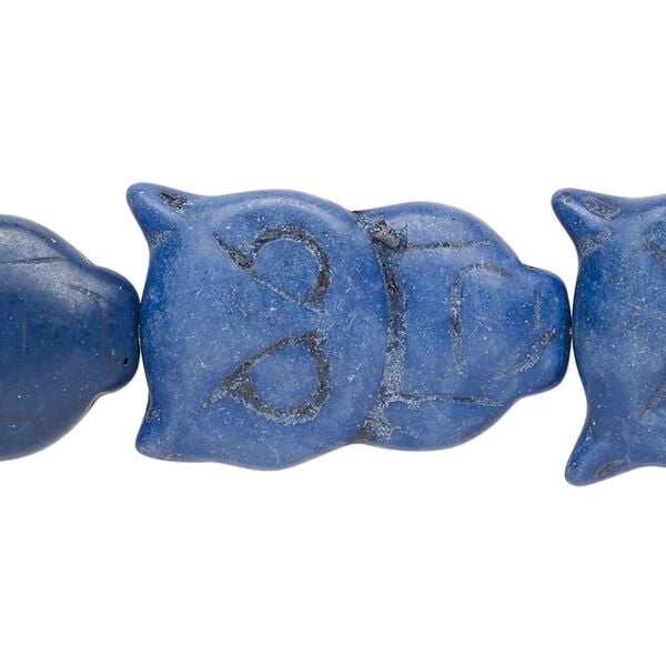 Bead, "howlite" (resin) (imitation) 1pkg1, dark blue, 28x18mm-28x19mm carved owl, 15 inches. image number 0