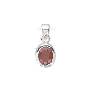 Pendant, carnelian (dyed / heated) and sterling silver, 20x10mm oval and 9x7mm faceted oval. Sold individually.