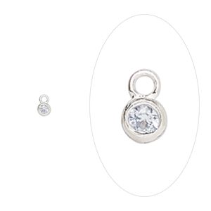 Drop, sterling silver and cubic zirconia, March aquamarine, 2.5mm single-sided birthstone round. Sold per pkg of 2.