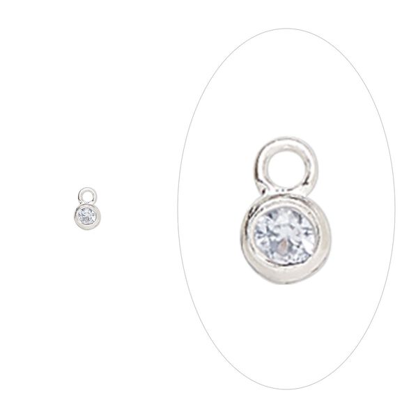 Drop, sterling silver and cubic zirconia, March aquamarine, 2.5mm single-sided birthstone round. Sold per pkg of 2. image number 0