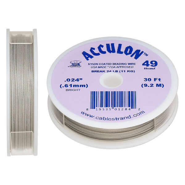 Beading wire, Acculon®, nylon-coated stainless steel, clear, 49 strand, 0.024-inch diameter. Sold per 30-foot spool. image number 0