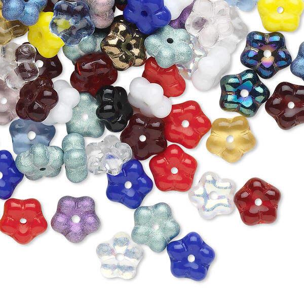 Bead mix, Czech pressed glass, mixed colors, 7x2mm flower rondelle. Sold per pkg of 100. image number 0