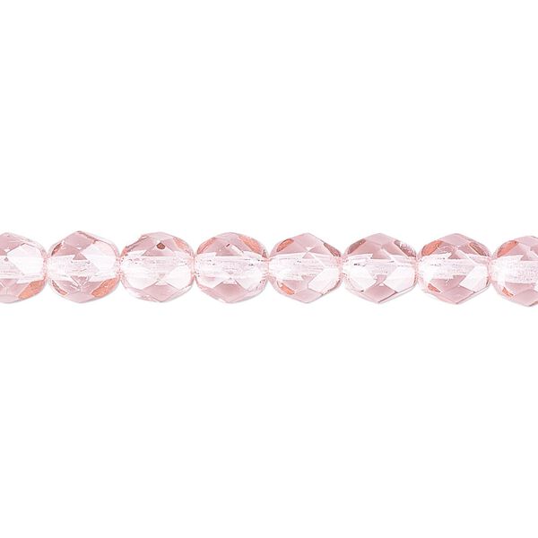 Bead, Czech fire-polished dipped décor glass, translucent pink, 6mm faceted round. Sold per 15-1/2" to 16" strand, approximately 65 beads. image number 0