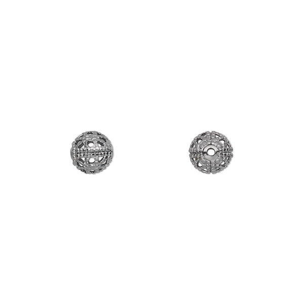 Bead, gunmetal-plated brass, 6mm filigree round. Sold per pkg of 100. image number 0