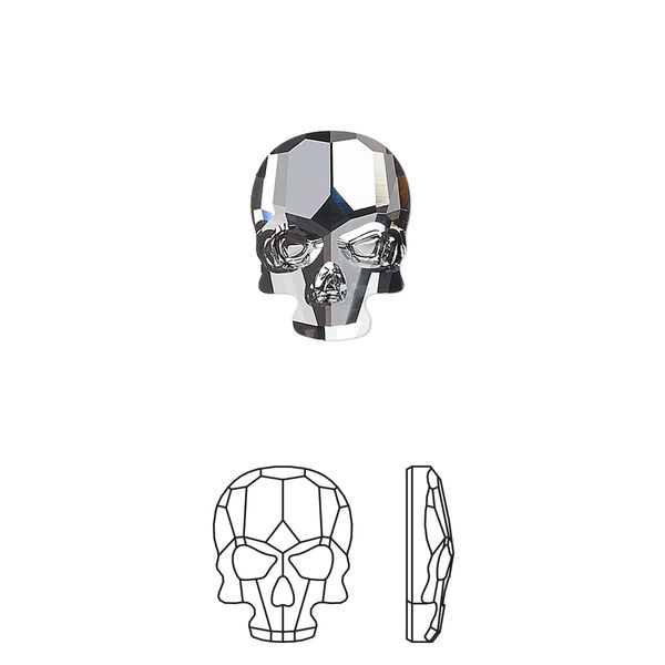 Flat back 1pk crystal silver night, Crystal Passions® 14x10.5mm skull 2856 image number 0