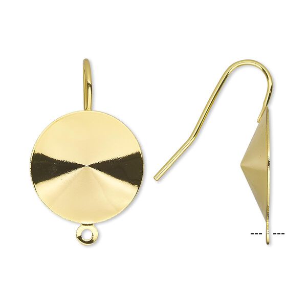 Ear wire, Almost Instant Jewelry®, gold-finished brass, 23mm fishhook with loop and 18mm rivoli setting, 18-20 gauge. Sold per pkg of 5 pairs. image number 0