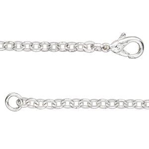 Chain 1pkg1 brass / steel, 3.8mm rolo, 17 inches / lobster claw clasp, silver finish
