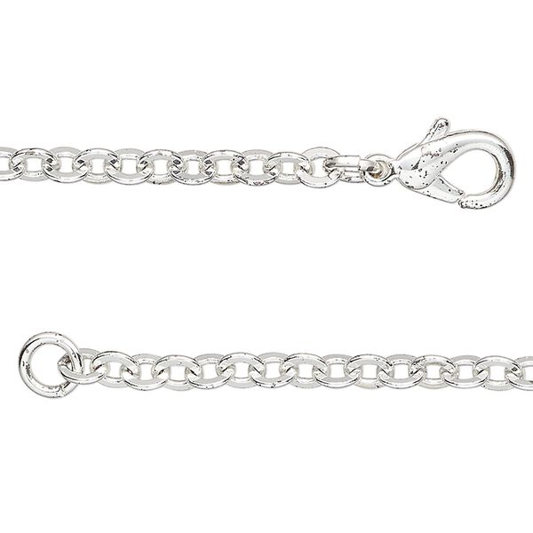 Chain 1pkg1 brass / steel, 3.8mm rolo, 17 inches / lobster claw clasp, silver finish image number 0