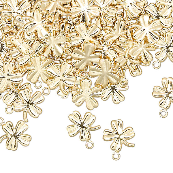 Charm, gold-plated brass, 8mm clover. Sold per pkg of 50. image number 0