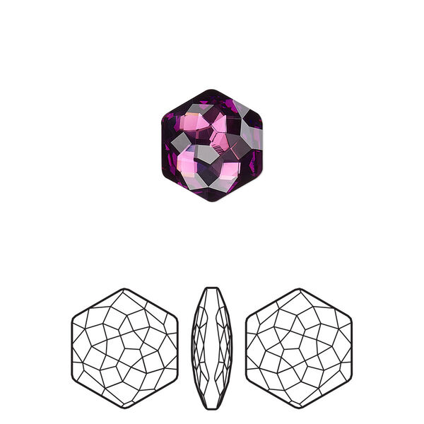 Fancy stone 2pk amethyst foil back, Crystal Passions® 11.2x10mm thin hexagon 4683 image number 0