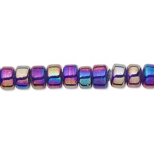 Bead, glass, translucent cobalt AB, 6x5mm-7x6mm crow. Sold per pkg of (2) 15-1/2" to 16" strands.