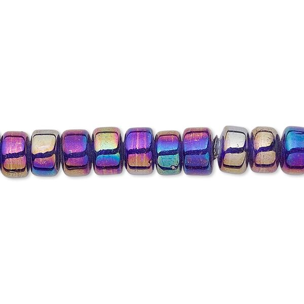 Bead, glass, translucent cobalt AB, 6x5mm-7x6mm crow. Sold per pkg of (2) 15-1/2" to 16" strands. image number 0