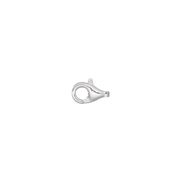 Clasp, lobster claw, sterling silver and steel, 8x5mm round. Sold per pkg of 10. image number 0