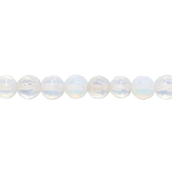 Bead, sea "opal" (glass), translucent to semitranslucent, 6mm faceted round. Sold per 15-1/2" to 16" strand. image number 0