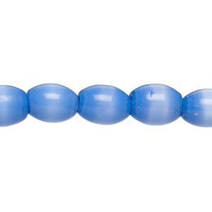Bead, fiber optic glass, pkg/14 inch, opaque cobalt blue, 11x8mm center-drilled oval.