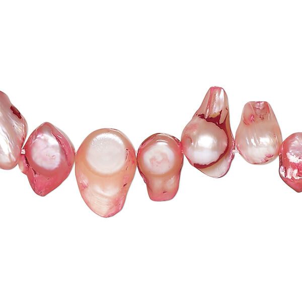 Pearl, cultured freshwater (dyed), dark blush, 9x6mm-17x11mm baroque with 0.4mm hole, D grade, Mohs hardness 2-1/2 to 4. Sold per 15-inch strand. image number 0