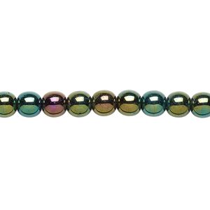 Bead, Czech glass druk, opaque iris green, 6mm round. Sold per 15-1/2" to 16" strand.