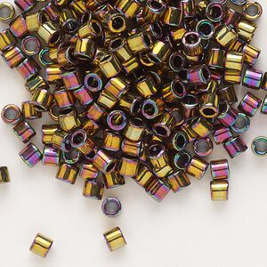 Seed bead, Delica®, glass, pkg/250g, #8 round, opaque metallic iris bronze (DBL-0023).