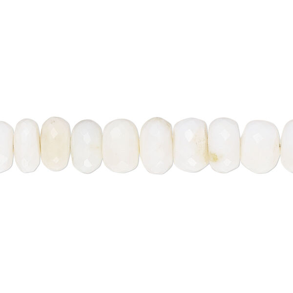 Bead, white opal (natural), 8x5mm-9x6mm hand-cut rondelle, B grade, Mohs hardness 5 to 6-1/2. Sold per 14-inch strand, approximately 65 beads. image number 0