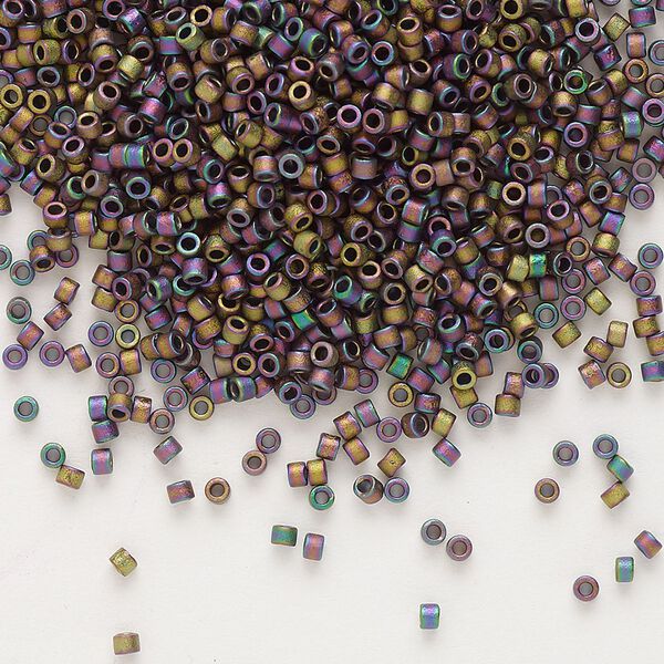 Seed bead, Delica®, glass, pkg/7.5g, #11 round, opaque matte metallic gold iris taupe (DB-1056). image number 0