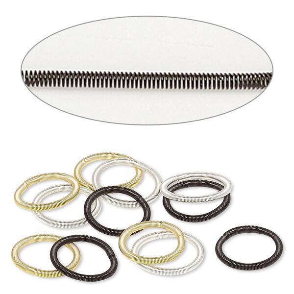 Ring, stretch, painted steel / silver-plated / gold-finished steel, black, 2mm wide coil. Sold per pkg of 12. image number 0