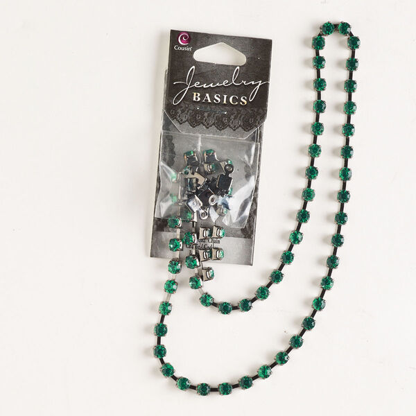 Cupchain, imitation rhodium-finished brass and glass, green, 4mm wide, 18 inches with (8) connectors. Sold individually. image number 0