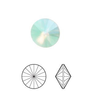 Chaton 2pk chrysolite pastel foil back, Crystal Passions® 12mm rivoli 1122