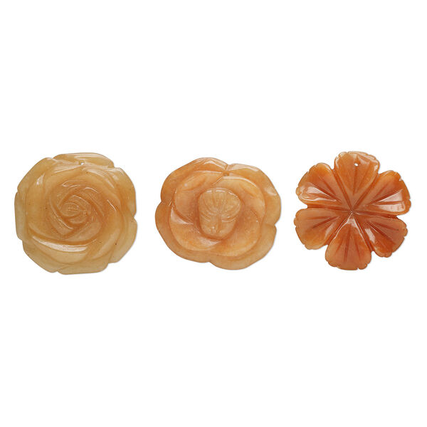 Red aventurine 1pkg3, top-drilled carved flower focal natural B grade, mix 41x35mm-41x41mm image number 0