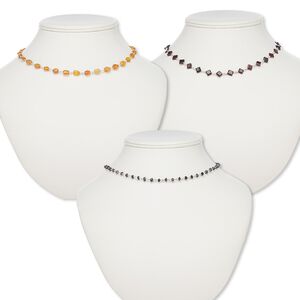 Necklace mix, multi-gemstone (natural / dyed / heated) and brass, mixed colors, 5x3mm-11x6mm mixed shape, 17 inches with S-hook clasp. Sold per pkg of 3.