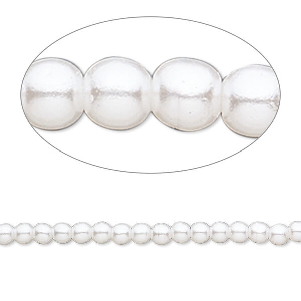 Bead, vintage Japanese acrylic pearl, white, 3mm round. Sold per 58-inch strand. image number 0