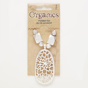 Focal and bead, silver-finished "pewter" (zinc-based alloy), 8mm-52x30mm matte assorted shape. Sold per 7-piece set.